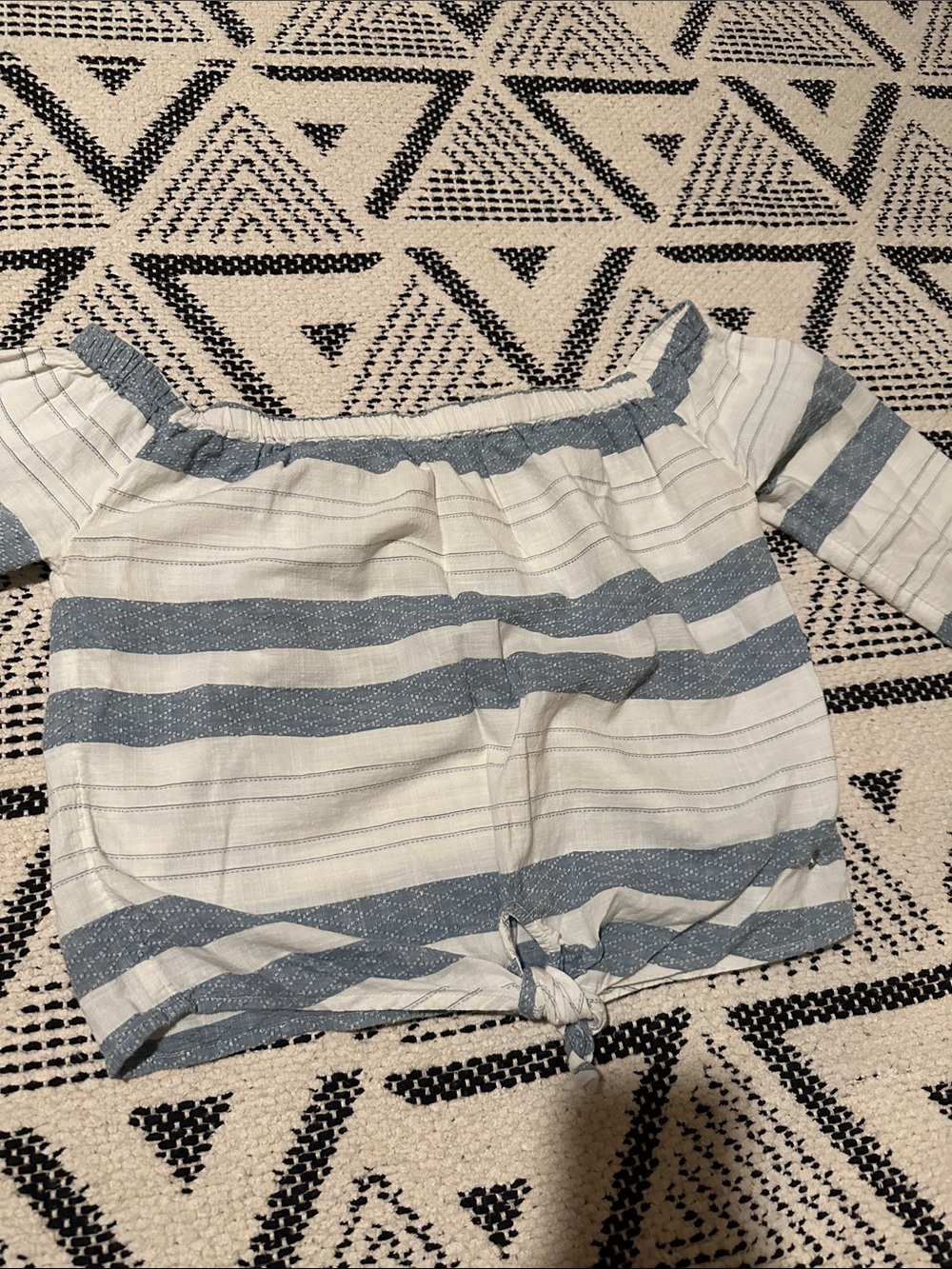 Roxy Blue and White Striped Off-Shoulder Tie-Front Top